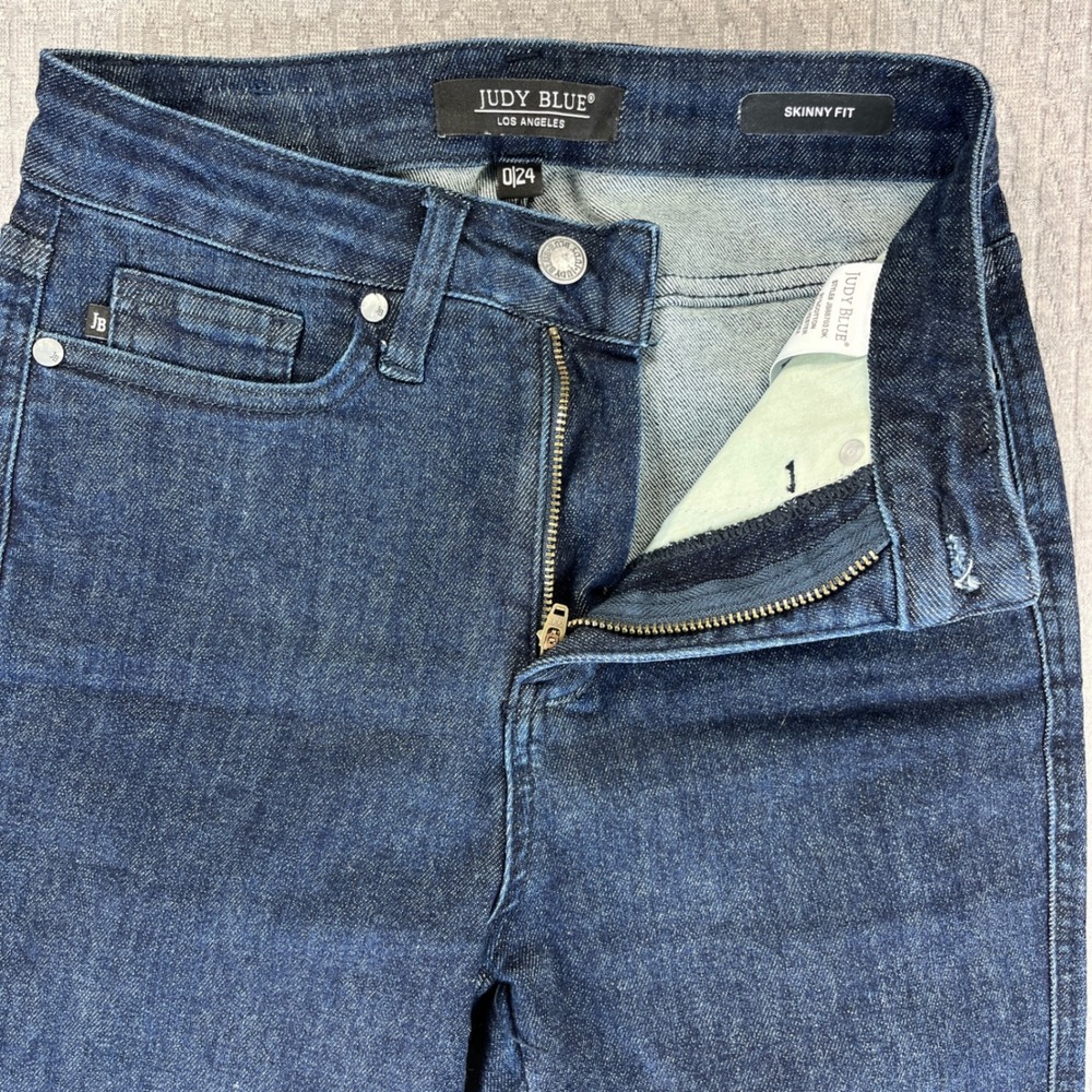 New Judy Blue Skinny Fit Jeans Women 0/24(23X28 1/2) high rise Dark Wash Raw Hem - Picture 12 of 12